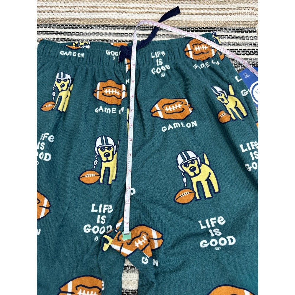 Life Is Good Pajama Pants Mens Small Green Game On Dog Football Lounge Sleepwear - Picture 10 of 14